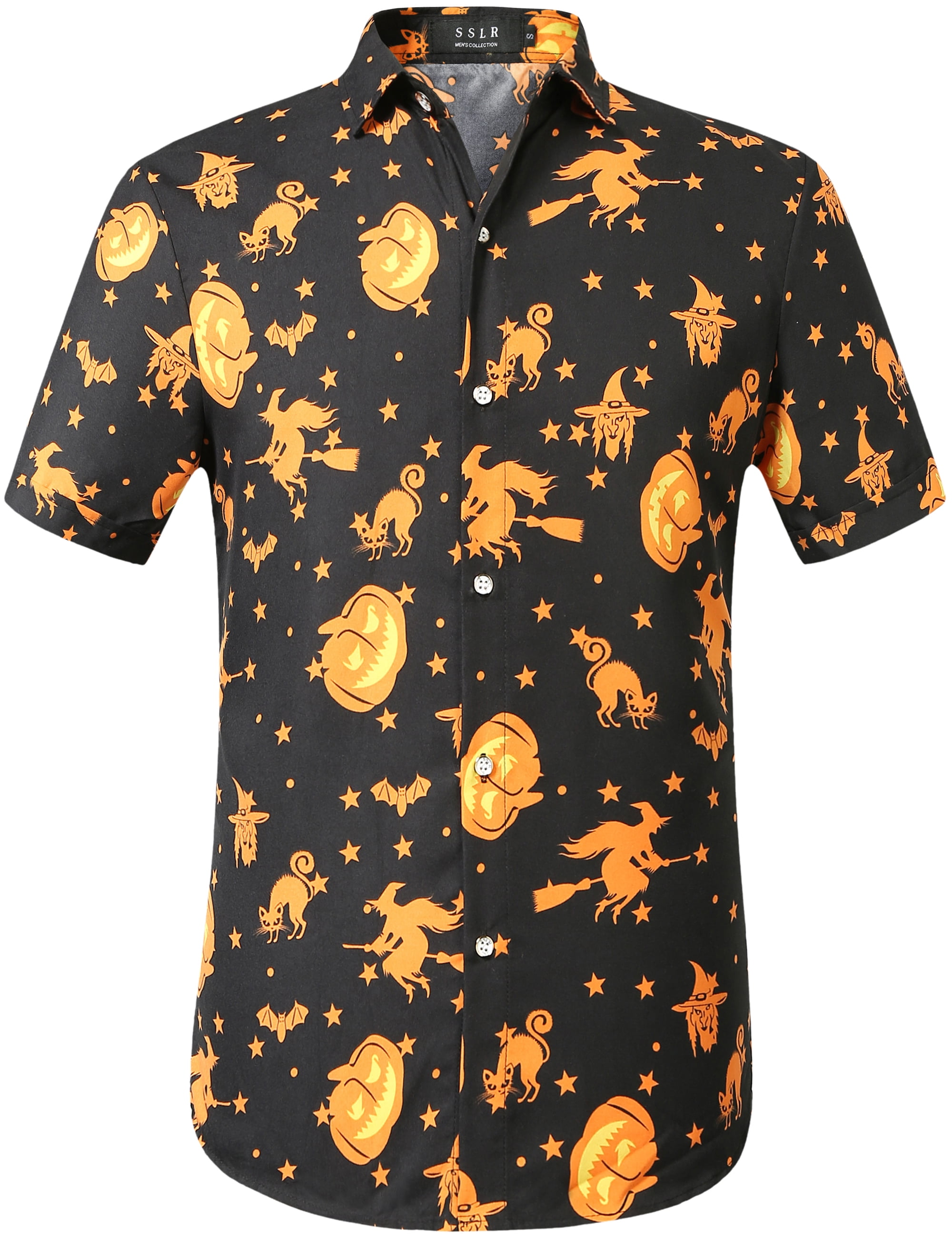SSLR Mens Halloween Shirt Pumpkins Shirt Short Sleeve Button Down Shirt