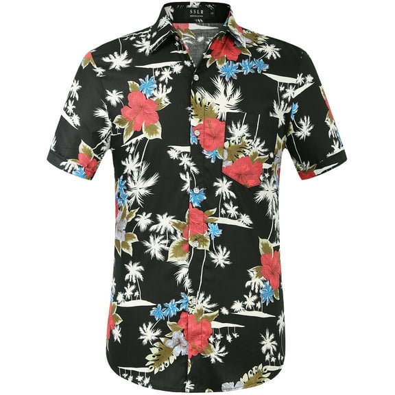SSLR Mens Hawaiian Shirts Casual Button Down Shirts 100% Cotton Short Sleeve Tropical Shirts