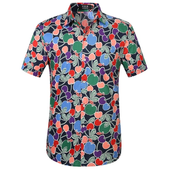 SSLR Mens Hawaiian Shirts Casual Button Down Shirts 100% Cotton Short Sleeve Tropical Shirts