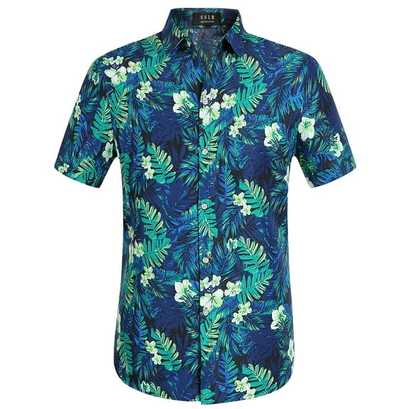 SSLR Mens Hawaiian Shirts Causal Short Sleeve Button Down Shirts