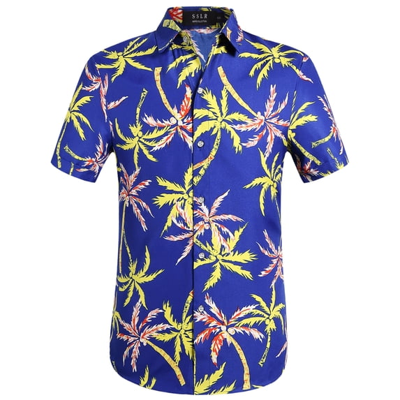 SSLR Mens Hawaiian Shirts Causal Short Sleeve Button Down Shirts
