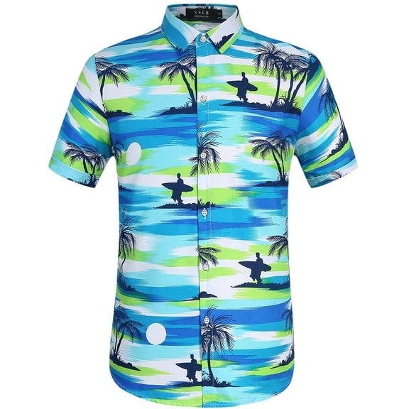SSLR Mens Hawaiian Shirts Causal Short Sleeve Button Down Shirts