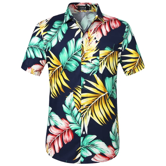 SSLR Mens Hawaiian Shirts Short Sleeve Casual Button Down Shirts