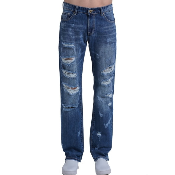 SSLR Mens Ripped Jeans Regular Fit Distressed Stretch Denim Jeans