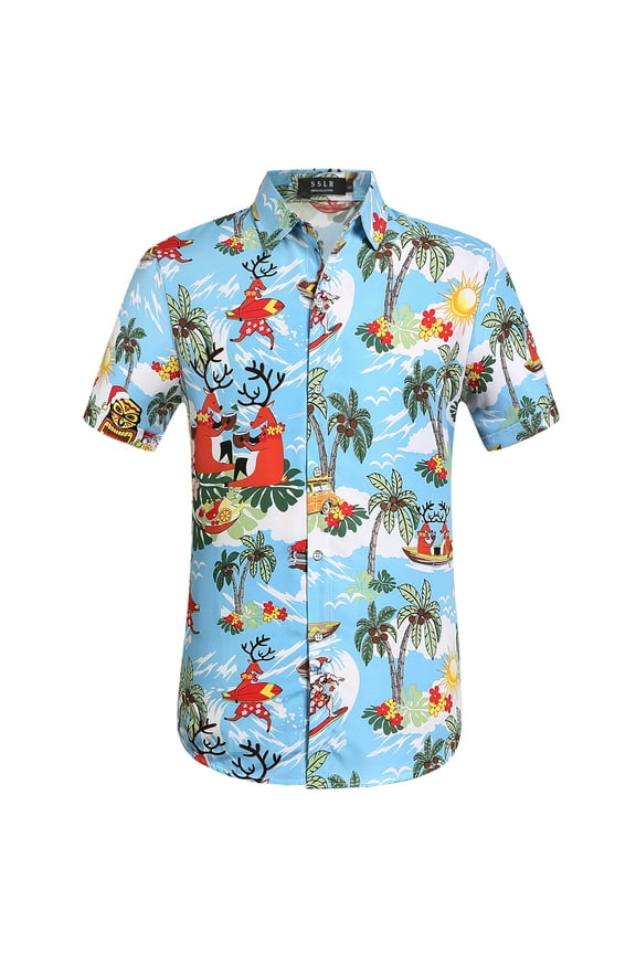 Mens Santa Claus Party Tropical Ugly Hawaiian Christmas Shirts