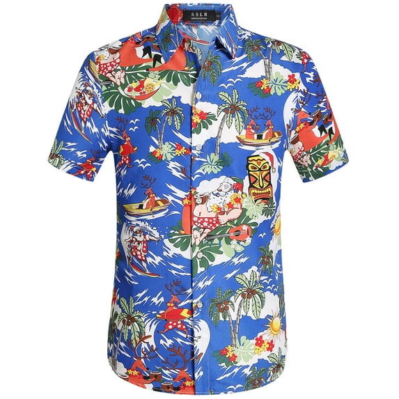 SSLR Mens Santa Claus Party Tropical Ugly Hawaiian Christmas Shirts