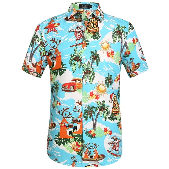 SSLR Mens Santa Claus Party Tropical Ugly Hawaiian Christmas Shirts