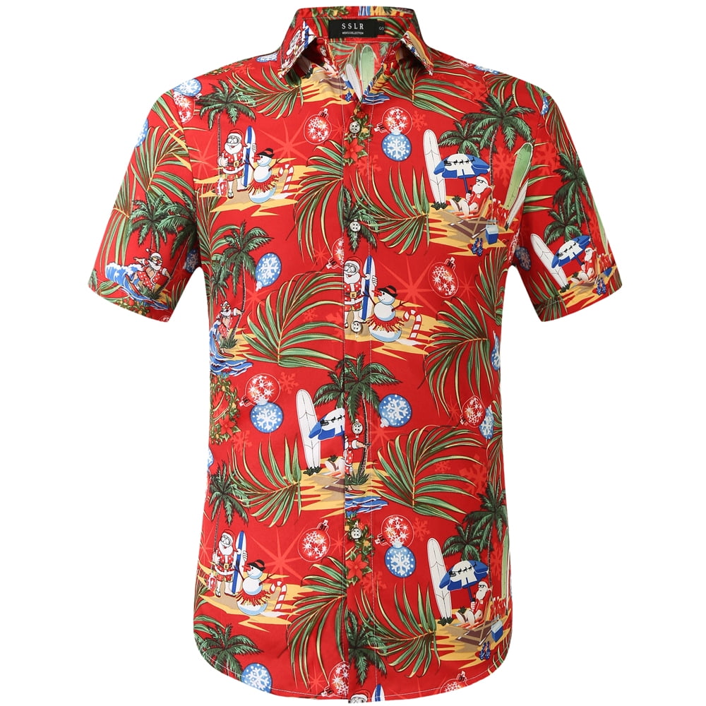 SSLR Mens Santa Claus Party Tropical Ugly Hawaiian Christmas Shirts ...