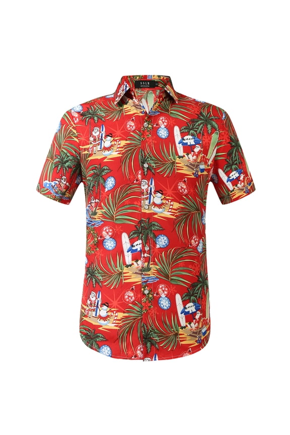Mens Santa Claus Party Tropical Ugly Hawaiian Christmas Shirts