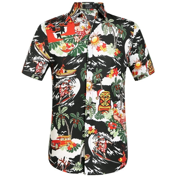 SSLR Mens Santa Claus Party Tropical Ugly Hawaiian Christmas Shirts