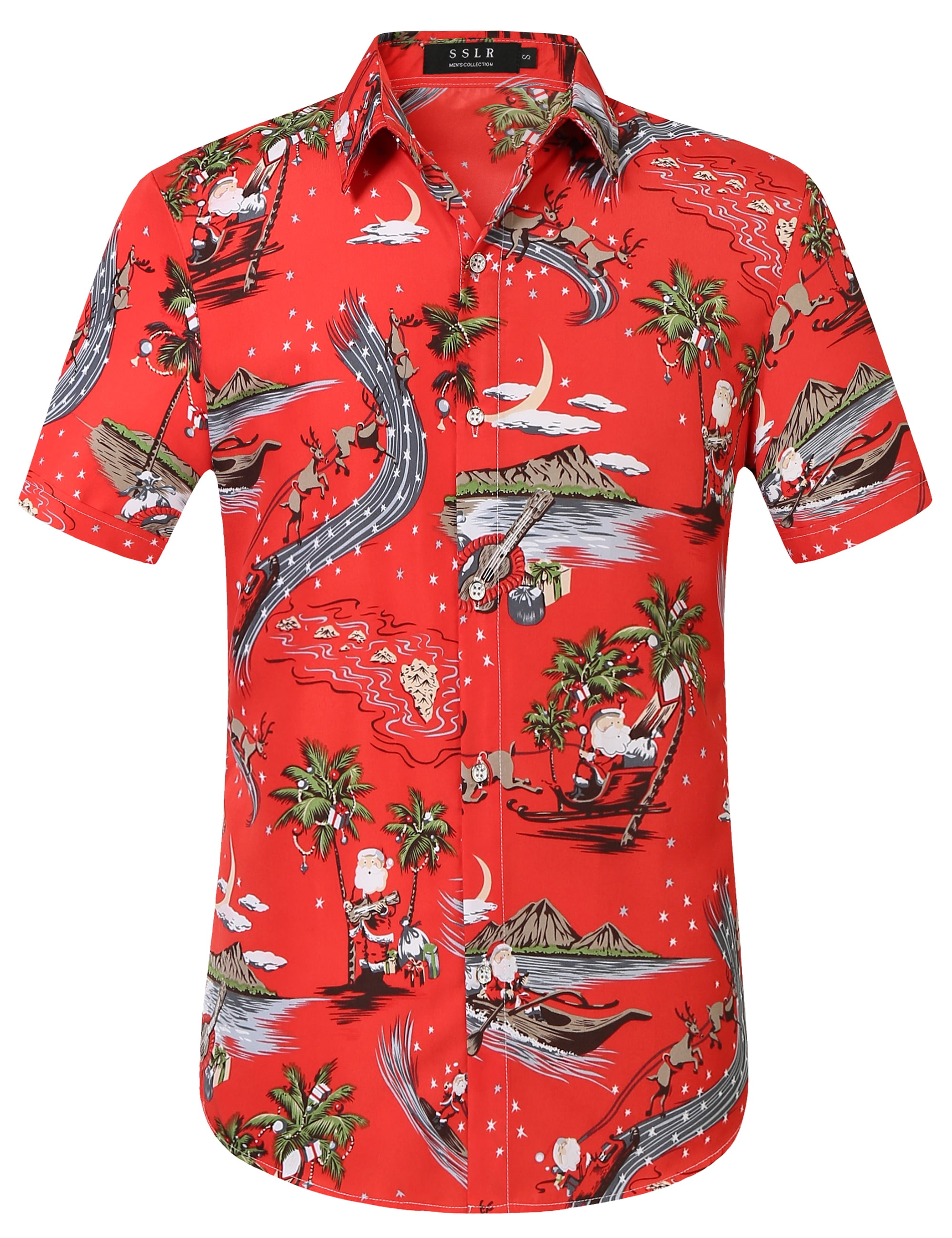 SSLR Mens Santa Claus Party Tropical Ugly Hawaiian Christmas Shirts ...