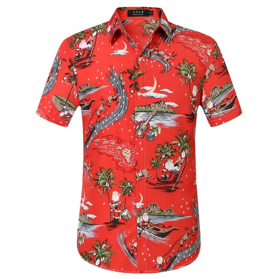 SSLR Mens Santa Claus Party Tropical Ugly Hawaiian Christmas Shirts
