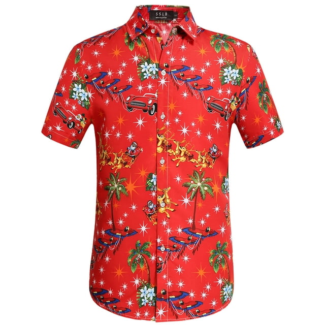 SSLR Mens Santa Claus Party Tropical Ugly Hawaiian Christmas Shirts