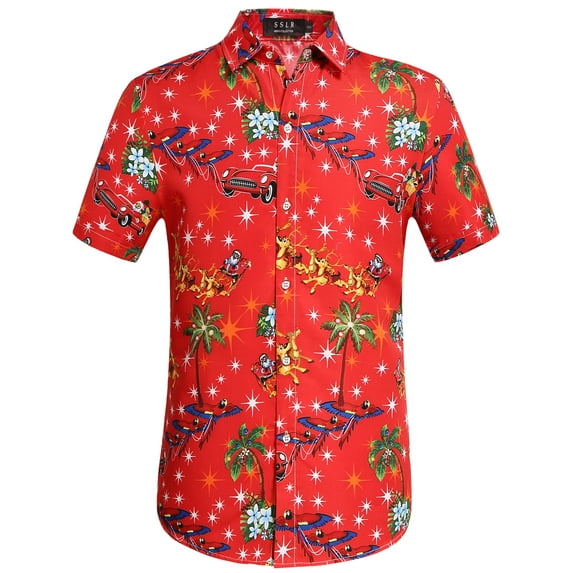 SSLR Mens Santa Claus Party Tropical Ugly Hawaiian Christmas Shirts