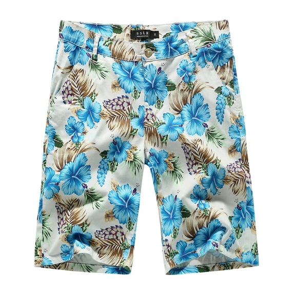 SSLR Mens Shorts Casual Cotton Floral Hawaiian Shorts Beach Shorts Pants