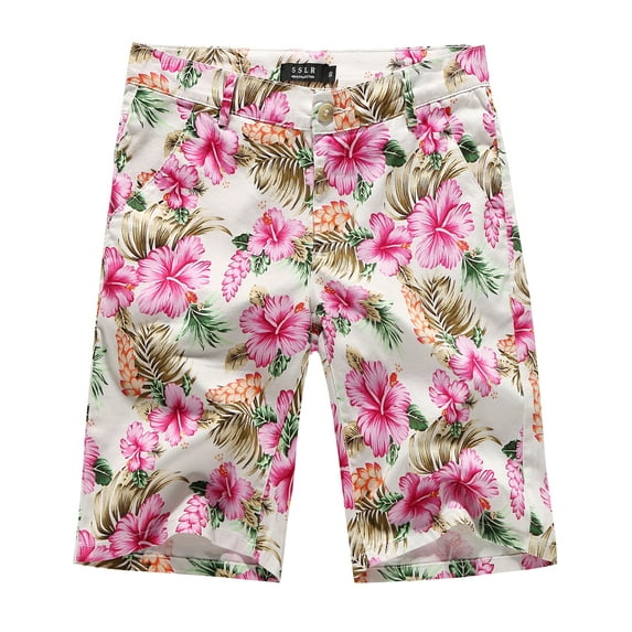 SSLR Mens Shorts Casual Cotton Floral Hawaiian Shorts Beach Shorts Pants