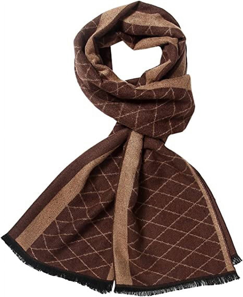 Men's Classic Arrival Winter Scarf - Plaid Pattern, Tassel Edge, Soft Artificial Cashmere, Brown