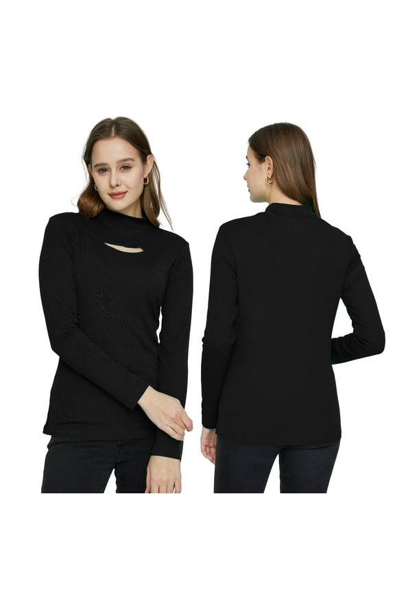Mock Neck Tops for Women Long Sleeve T Shirts Cut Out Ribbed Turtleneck Stretchy