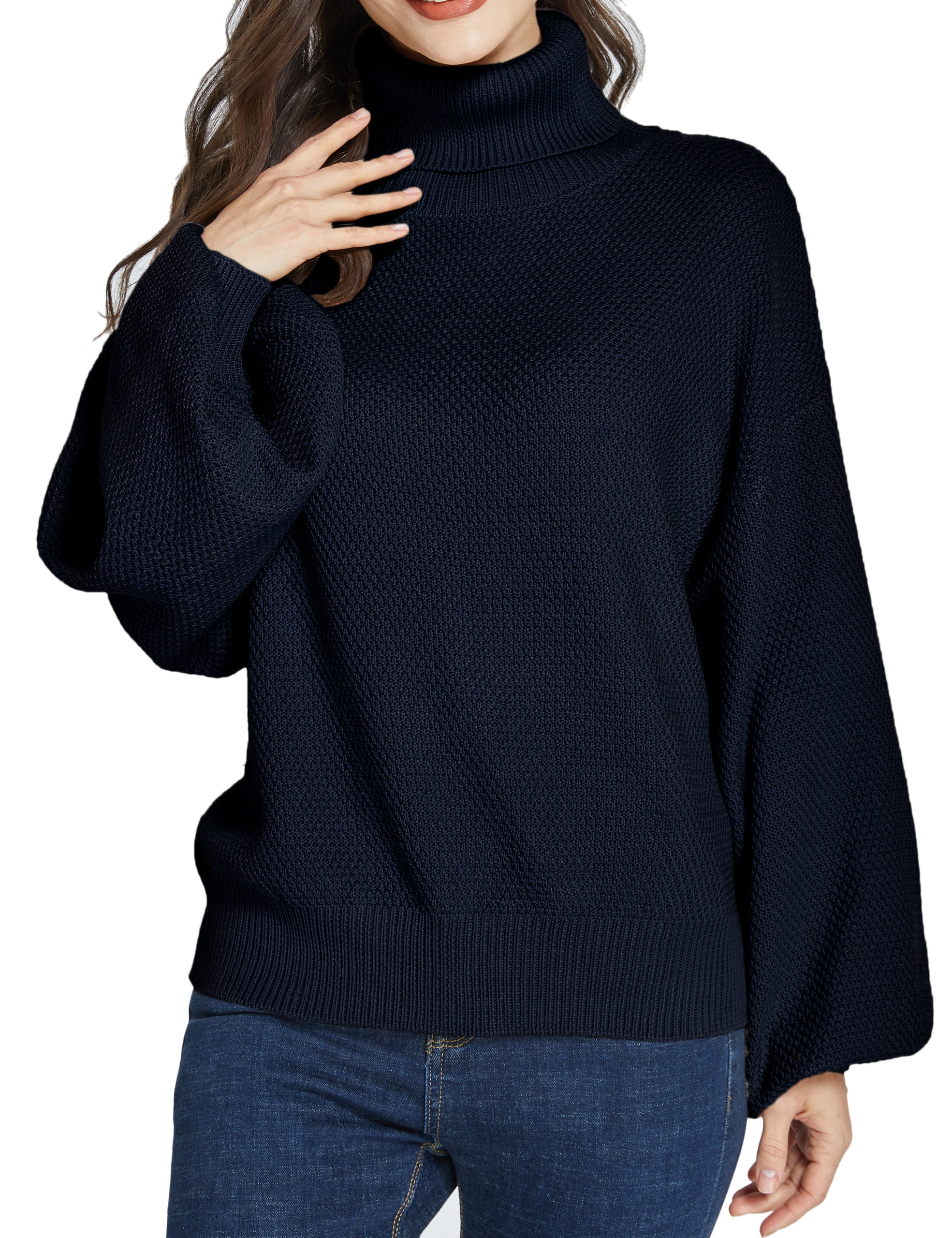 SSLR Women's Turtleneck Oversized Sweater with Lantern Sleeve, Drop ...