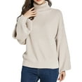thumbnail image 1 of SSLR Oversized Sweaters for Women Turtleneck Sweater Drop Shoulder Knit Long Lantern Sleeve Pullover Sweater, 1 of 8