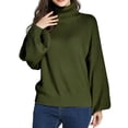 thumbnail image 1 of SSLR Oversized Sweaters for Women Turtleneck Sweater Drop Shoulder Knit Long Lantern Sleeve Pullover Sweater, 1 of 8