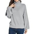 thumbnail image 1 of SSLR Oversized Sweaters for Women Turtleneck Sweater Drop Shoulder Knit Long Lantern Sleeve Pullover Sweater, 1 of 8