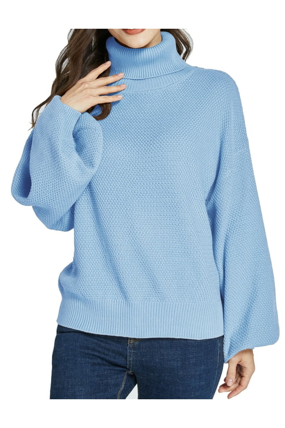 Oversized Sweaters for Women Turtleneck Sweater Drop Shoulder Knit Long Lantern Sleeve Pullover Sweater