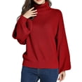 thumbnail image 1 of SSLR Oversized Sweaters for Women Turtleneck Sweater Drop Shoulder Knit Long Lantern Sleeve Pullover Sweater, 1 of 8
