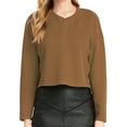 thumbnail image 1 of SSLR Oversized T-Shirts for Women Long Sleeve Crop Tops Henry Neck Waffle Ribbed Top, 1 of 8