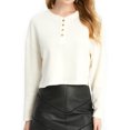 thumbnail image 1 of SSLR Oversized T-Shirts for Women Long Sleeve Crop Tops Henry Neck Waffle Ribbed Top, 1 of 8