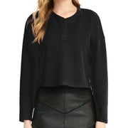 SSLR Oversized T-Shirts for Women Long Sleeve Crop Tops Henry Neck Waffle Ribbed Top