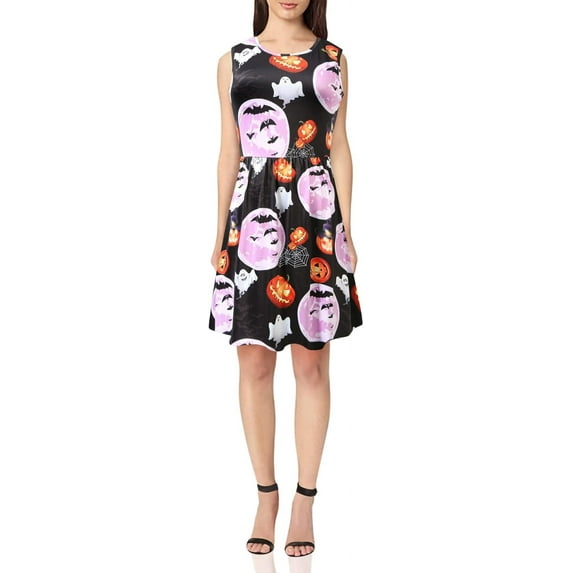 SSLR Pumpkins Halloween Dress for Women Witch Dress Sleeveless Crewneck Dress