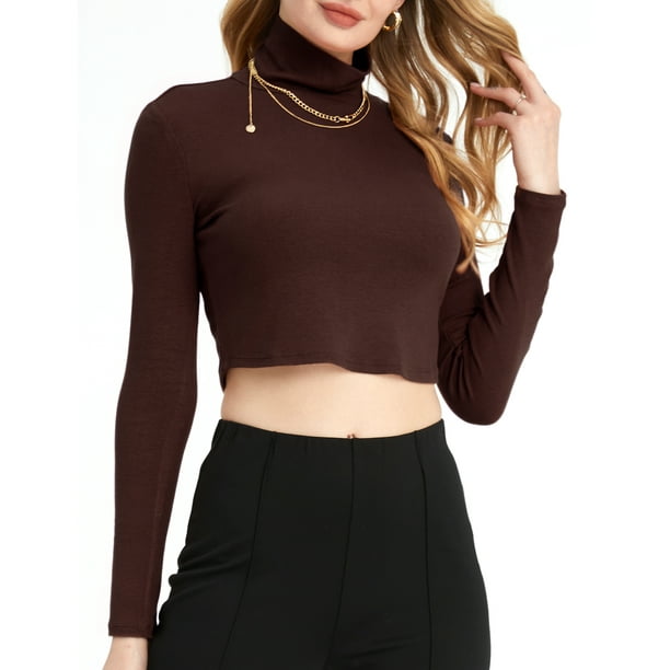 SSLR Turtleneck Crop Tops for Women Long Sleeve Shirts Mock Neck