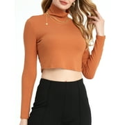 SSLR Turtleneck Crop Tops for Women Long Sleeve Shirts Mock Neck Base Layer Tops