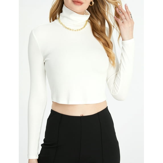 SSLR Turtleneck Crop Tops for Women Long Sleeve Shirts Mock Neck Base Layer Tops