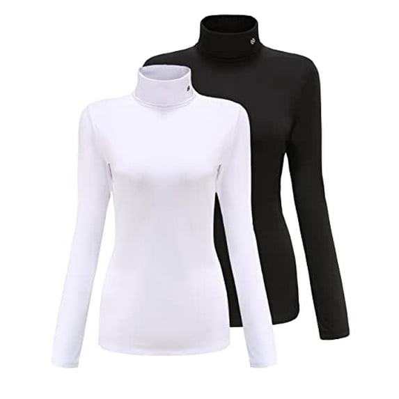 SSLR Turtleneck Thermal Shirts for Women Long Sleeve Tops Fleece Lined Shirt Mock Neck Base Layer 2 Pack