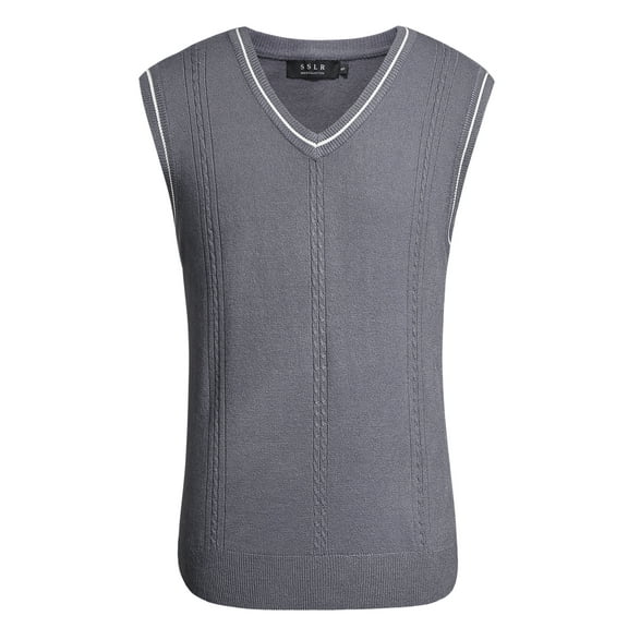 SSLR V-Neck Sweater Vest for Men, Cable Knitted Pullover Sweaters Vest Tops