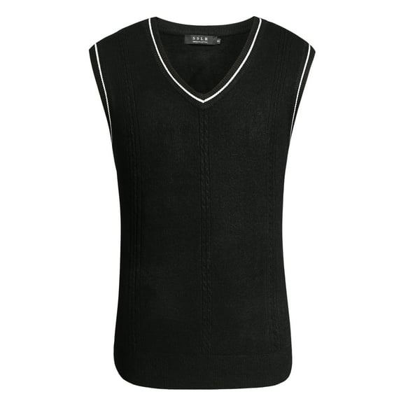 SSLR V-Neck Sweater Vest for Men, Cable Knitted Pullover Sweaters Vest Tops