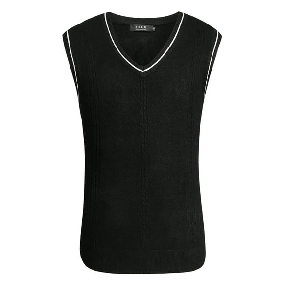SSLR V-Neck Sweater Vest for Men, Cable Knitted Pullover Sweaters Vest Tops