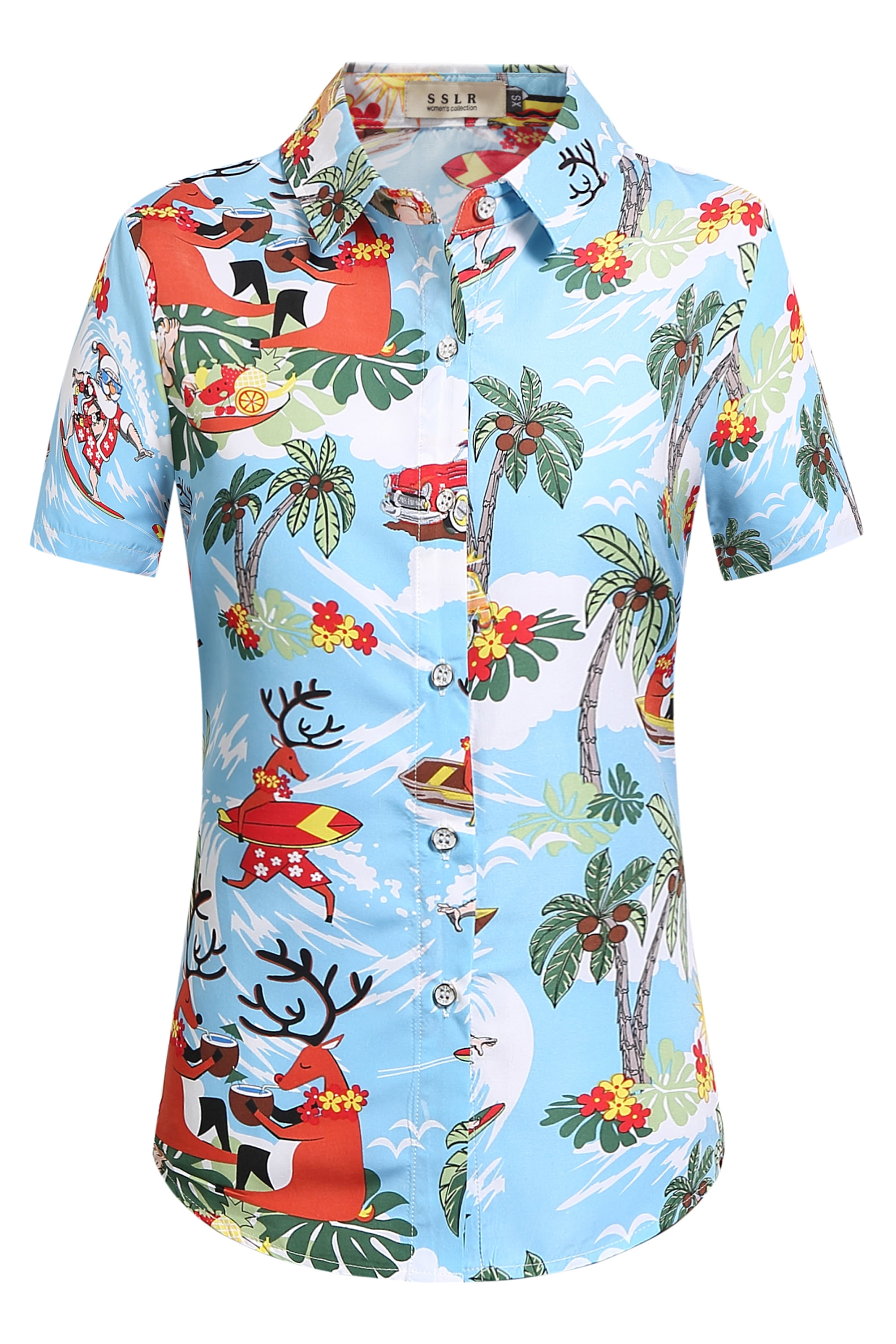SSLR Women Santa Claus Ugly Hawaiian Christmas Shirts Tropical Aloha — free download