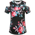 thumbnail image 1 of SSLR Women's T-Shirts Printed Short Sleeve Cold Shoulder Tops, 1 of 6