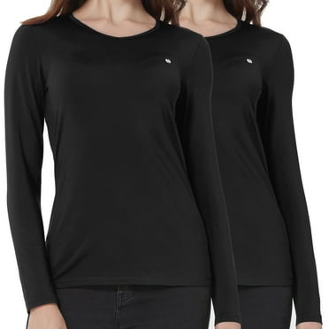 SSLR Women's Thermal Tops, Thermal Underwear for Women Long Sleeve Tee Shirts Basic Layering V Neck Fleece 2-Pack