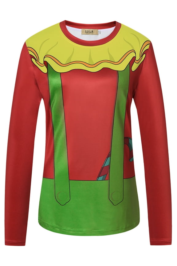 Women's Ugly Christmas Tee Crewneck Long Sleeve T-Shirt Funny Xmas Holiday Shirts