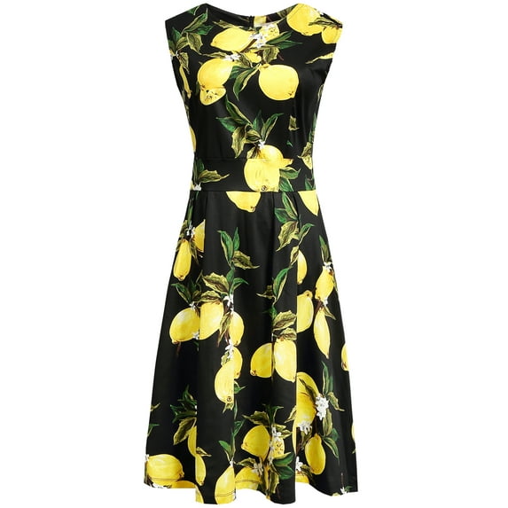 SSLR Womens 50s Sleeveless Vintage Crew Neck Casual Hawaiian Dress