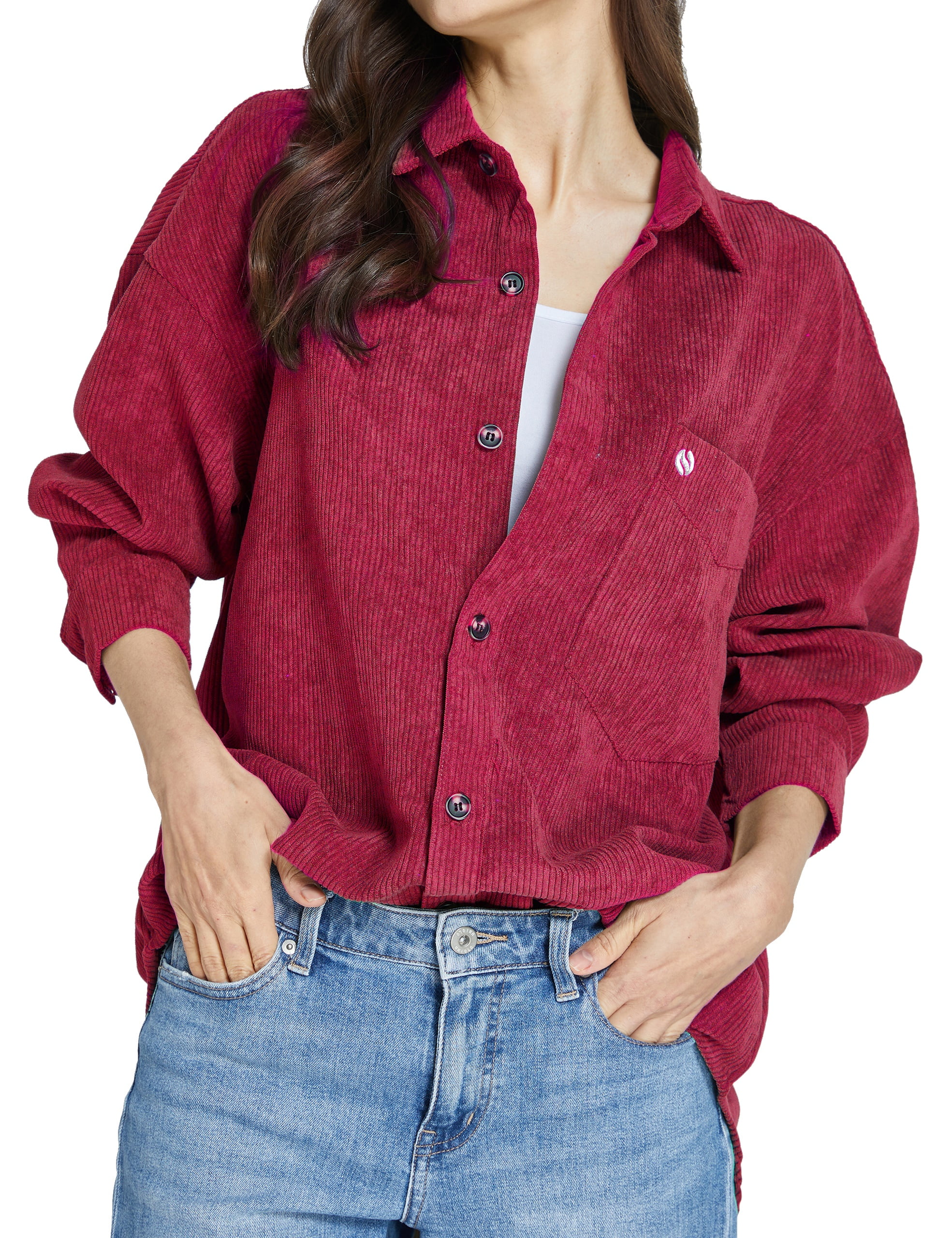 SSLR Womens Corduroy Shacket Jacket Shirt Oversized Button Down Shirts