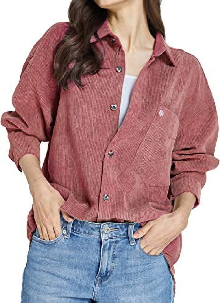 SSLR Womens Corduroy Shacket Jacket Shirt Oversized Button Down Shirts
