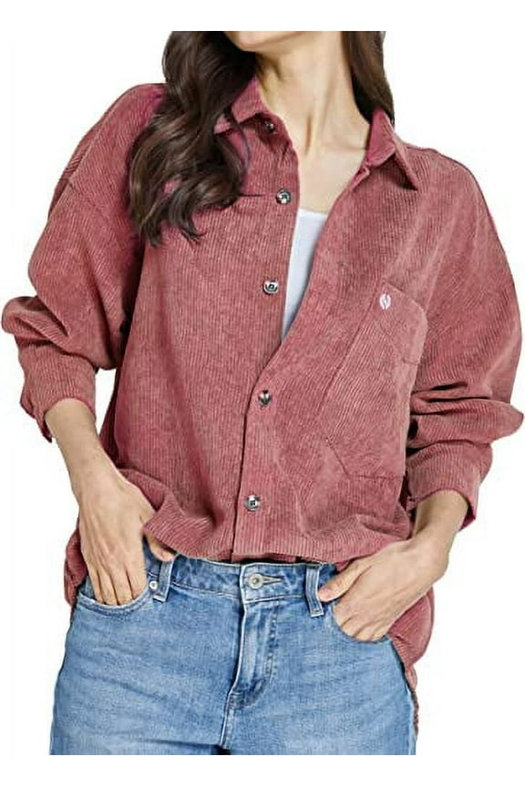Womens Corduroy Shacket Jacket Shirt Oversized Button Down Shirts Long Sleeve Casual Tops