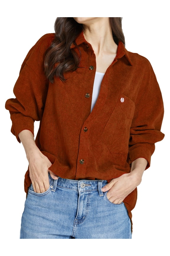 Womens Corduroy Shacket Jacket Shirt Oversized Button Down Shirts Long Sleeve Casual Tops