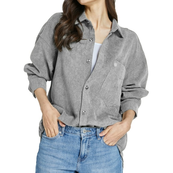 SSLR Womens Corduroy Shacket Jacket Shirt Oversized Button Down Shirts Long Sleeve Casual Tops