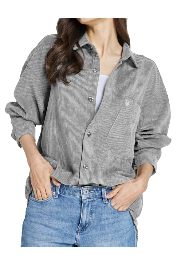 Womens Corduroy Shacket Jacket Shirt Oversized Button Down Shirts Long Sleeve Casual Tops